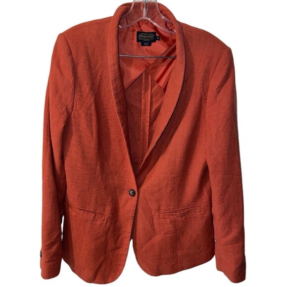 Pendleton Blazer Womens 14 Linen Blend Orange Preppy Corpcore Minimalist Jacket - Picture 1 of 8